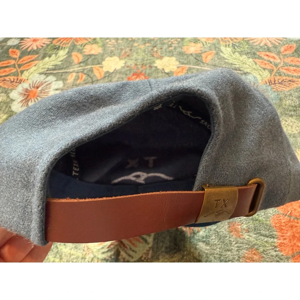 Texas Hill Country Provisions The Shepherd Blue Wool Blend Strapback Hat TX Logo